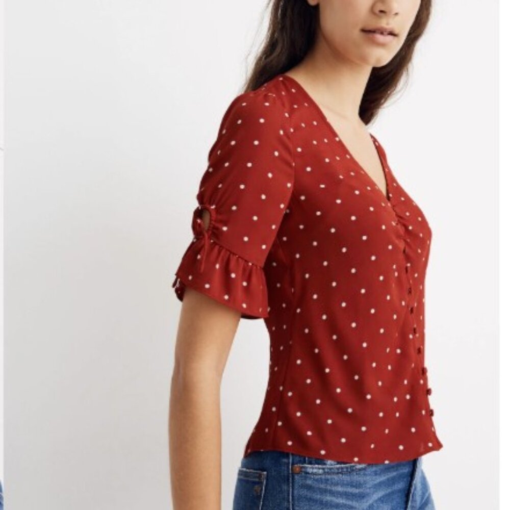 Madewell Daylight Tie-Sleeve Top in Polka Dot, Size 8 / M, EUC!